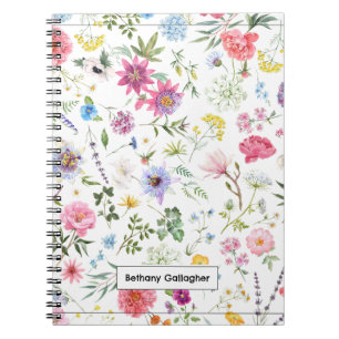 Watercolor Garden Bloom Personalised Vibrant Notebook