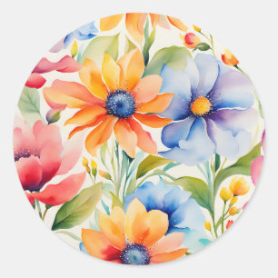 Watercolor Garden Colourful Flowers Classic Round Sticker