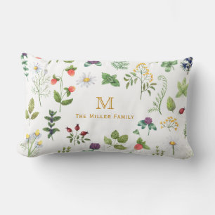 Watercolor Garden Family Monogram Personalised Lumbar Cushion