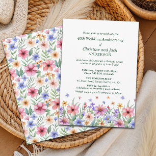Watercolor Garden Floral 40th Wedding Anniversary Invitation