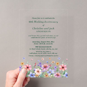 Watercolor Garden Floral 60th Wedding Anniversary Acrylic Invitations