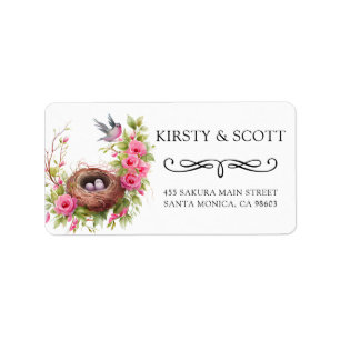 Watercolor Garden Floral Spring Bird Nest Wedding Label
