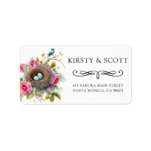 Watercolor Garden Floral Spring Bird Nest Wedding Label
