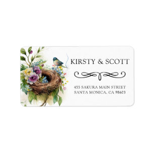 Watercolor Garden Floral Spring Bird Nest Wedding Label