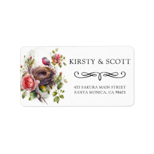 Watercolor Garden Floral Spring Bird Nest Wedding Label