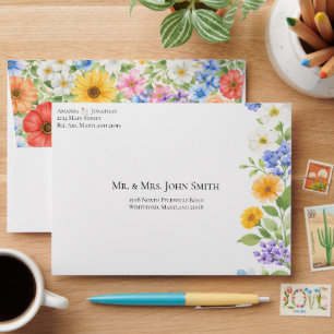 Watercolor Garden Flower Envelope, Botanic Florals Envelope