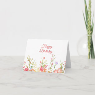 Watercolor Garden Flowers Border Birthday Card