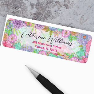 Watercolor Garden Flowers Botanical Return Address Label