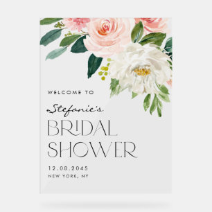 Watercolor Garden Flowers Bridal Shower Welcome Acrylic Sign