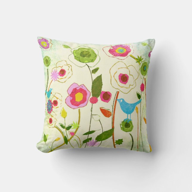 Watercolor Garden Flowers Cushion (Front)