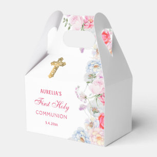 Watercolor Garden Flowers First Communion Gable Favour Box