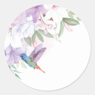 Watercolor Garden Flowers Hummingbird Bird Classic Round Sticker