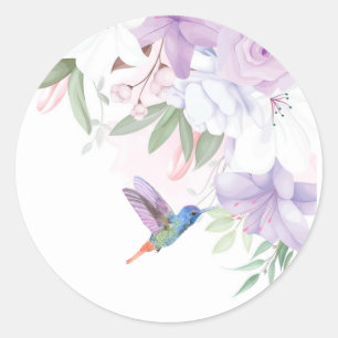 Watercolor Garden Flowers Hummingbird Bird Thanks Classic Round Sticker