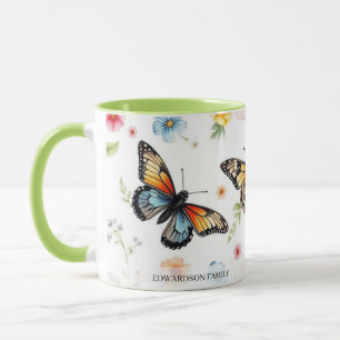 Watercolor garden flowers pattern family name mug