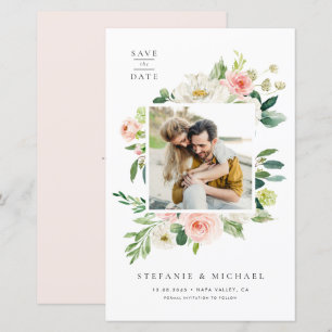 Watercolor Garden Flowers Photo Save the Date