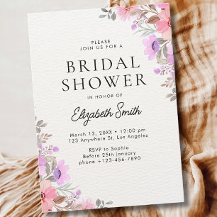 Watercolor Garden Flowers pink Tones Bridal Shower Invitation