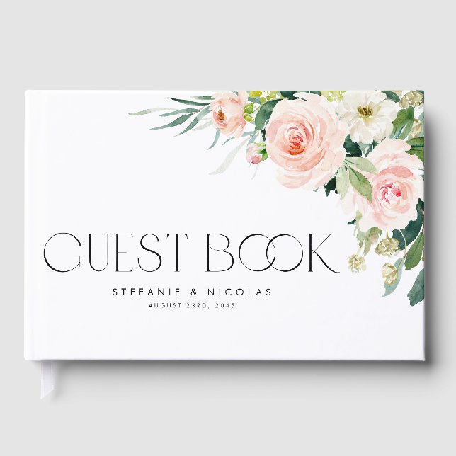 Watercolor Garden Flowers Spring Wedding Photo Guest Book (Front)