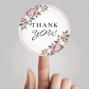 Watercolor Garden Flowers Thank You Classic Round Sticker