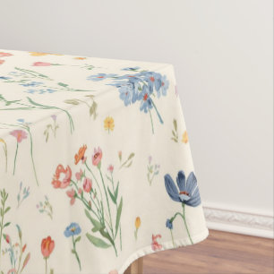 watercolor Garden Flowers Wildflower Spring Meadow Tablecloth