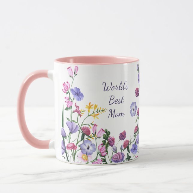 Watercolor Garden Flowers World's Best Mum  Mug (Left)