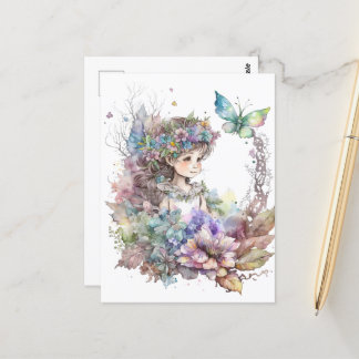 Watercolor Garden Girl - Butterfly Postcard