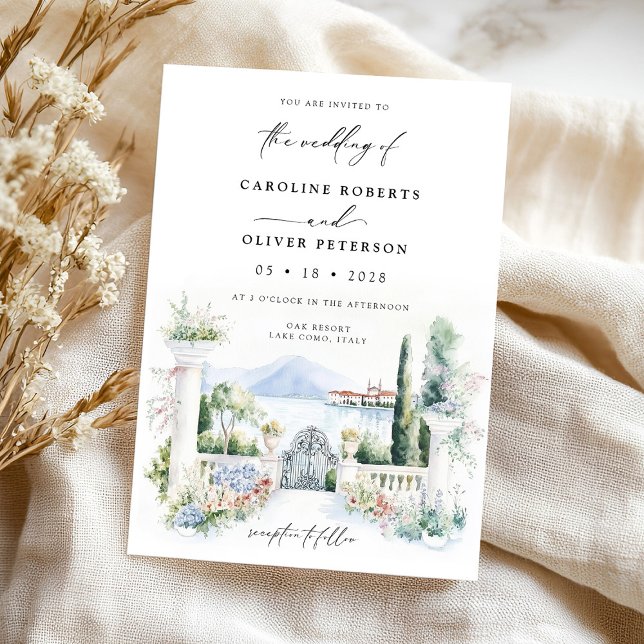 Watercolor Garden Lake Italian Landscape Wedding Invitation (Creator Uploaded)