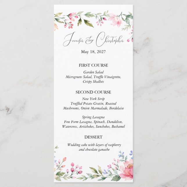 Watercolor Garden Menu Card (Front)