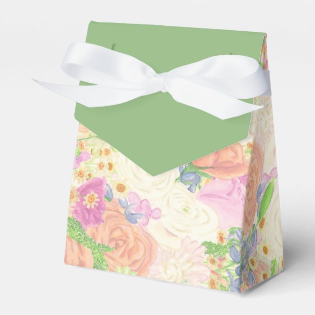 Watercolor Garden Party Floral Wedding Crest Favour Box (Front Side)