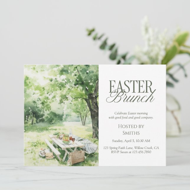 Watercolor Garden Picnic Easter Brunch Elegant  Invitation (Standing Front)