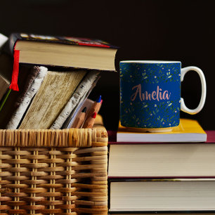 Watercolor garden pink blue pattern coffee mug