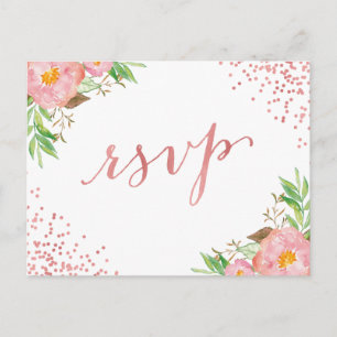 Watercolor Garden Pink Floral Confetti RSVP Reply Invitation Postcard