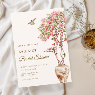 Watercolor garden pink plants bridal shower invitation