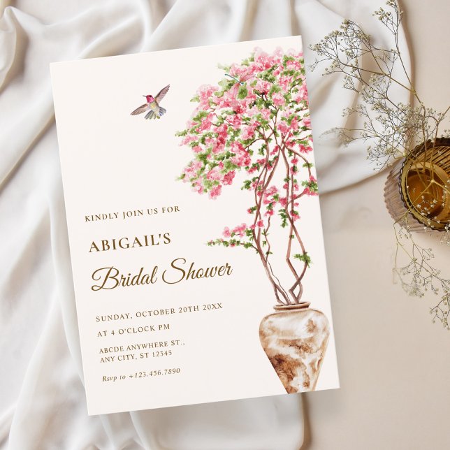 Watercolor garden pink plants bridal shower invitation (Creator Uploaded)