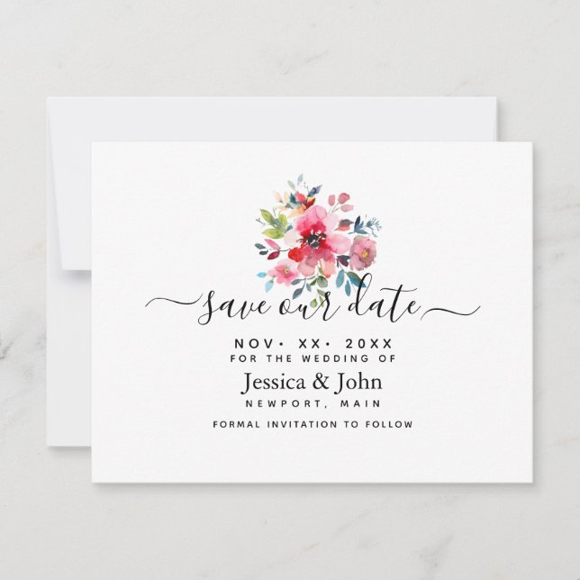 Watercolor Garden Rose, Save our Date Invitation (Front)