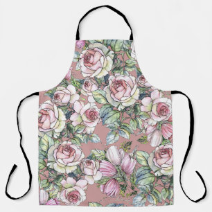 Watercolor Garden: Rose Tulip Elegance. Apron