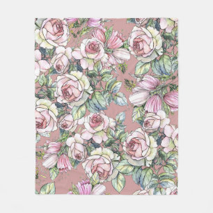 Watercolor Garden: Rose Tulip Elegance. Fleece Blanket