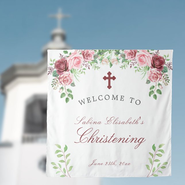 Watercolor garden roses Christening welcome sign Tapestry (Creator Uploaded)