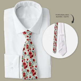 Watercolor Garden Roses Groomsmen Neck Tie