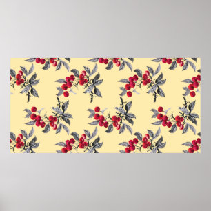 Watercolor garden rowan plant seamless pattern on poster