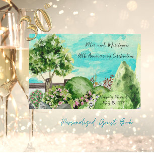 Watercolor Garden Scene Personalised Guest Book