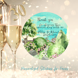 Watercolor Garden Scene Thankyou Personalised Classic Round Sticker