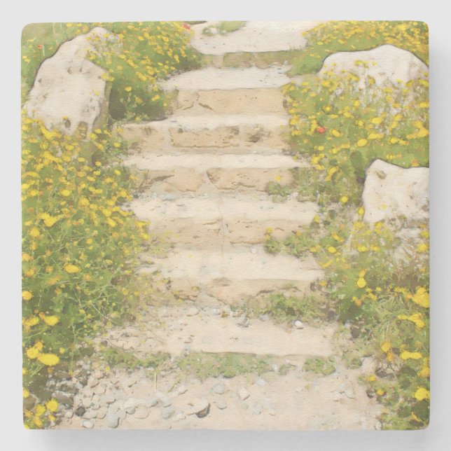 Watercolor garden stone coaster (Front)