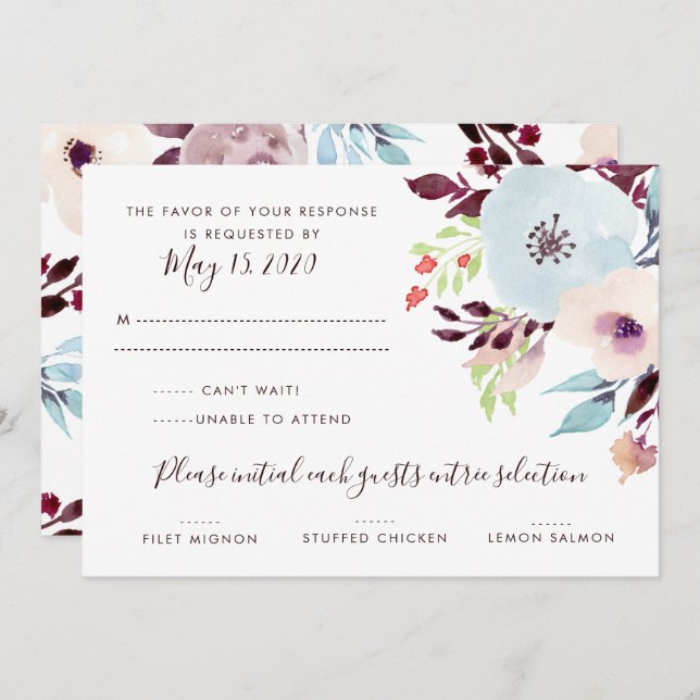 Watercolor Garden Wedding RSVP Invitation (Front/Back)