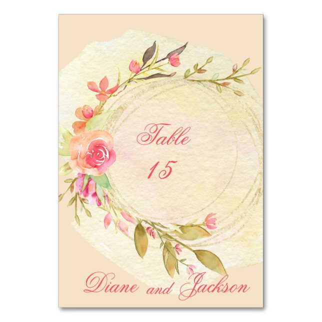Watercolor Garden Wedding Table Number (Front)