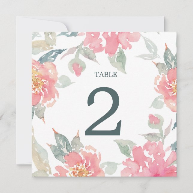 WATERCOLOR GARDEN WEDDING wedding table number (Front)