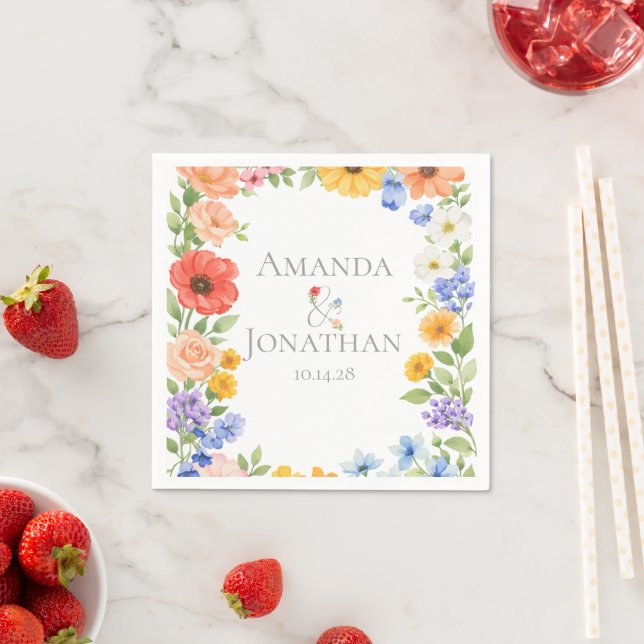 Watercolor Garden Wild Flower Save The Date Napkin (Insitu)