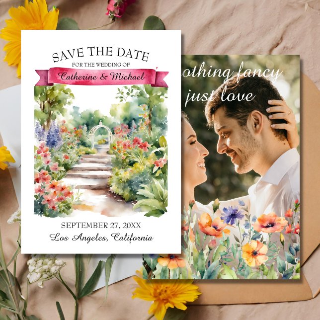 Watercolor Garden Wildflowers Spring Wedding Photo Save The Date (Creator Uploaded)
