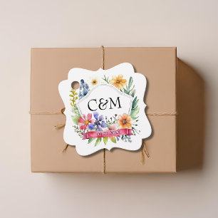 Watercolor Garden Wildflowers Wedding Monogram Favour Tags