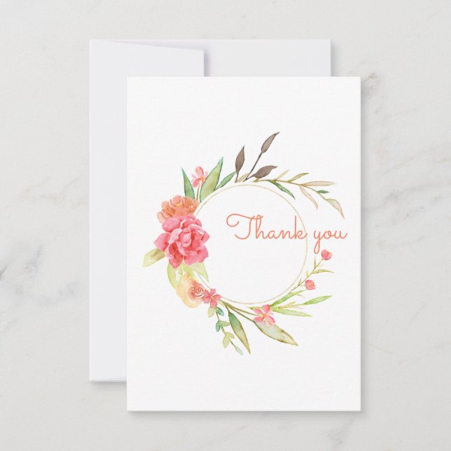 Watercolor Garden Wreath Thank You Card (Front)