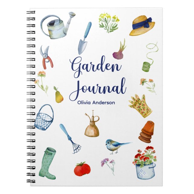 Watercolor Gardening Journal Spiral Notebook  (Front)